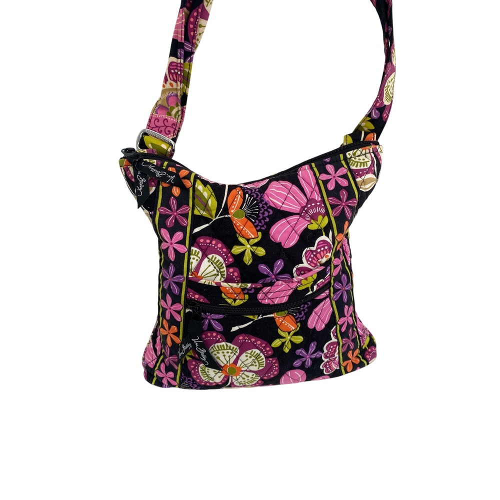 Vera Bradley Crossbody Bag Women Small Black Floral Quilted Hipster